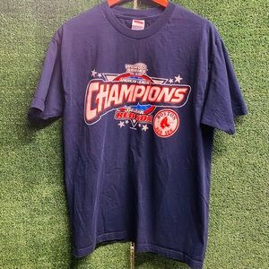 Retro Boston Red Sox American League Champs World Series Blue 2004 Cotton Tee L